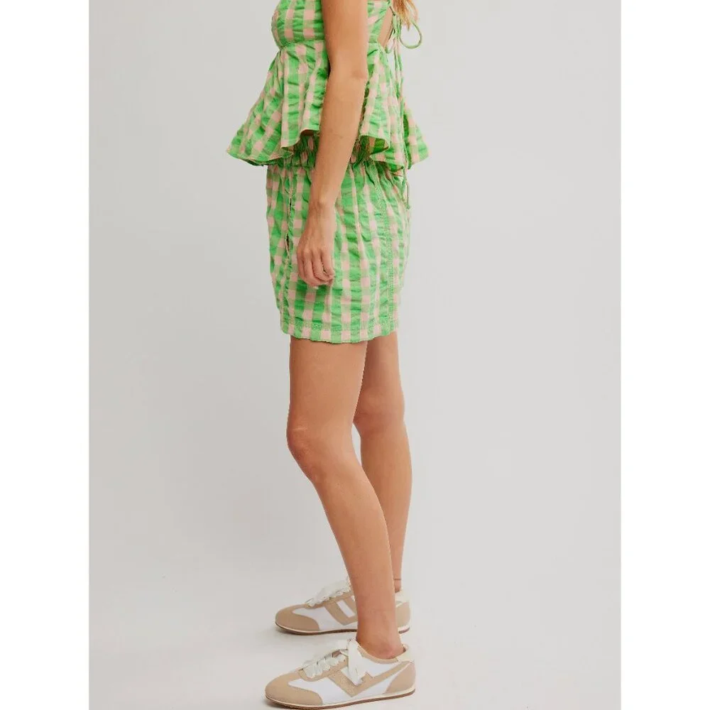 🎉LAST CHANCE🎉 FREE PEOPLE Get Free Seersucker Pull On Shorts / Exotic Lime - Picture 7 of 13